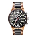 Emibele Herren Holzuhr, Datumsanzeige Chronograph Quarzarmbanduhr, 3 Unterzifferblätter...