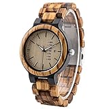 Herrenuhr Lässige Holzuhr Gravierte, Zebra- und Ebenholzuhr Wochen- und Datumsanzeige,...